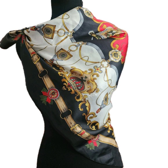 2 Equestrian‎ Scarf Silk Feel Womens Horse Riding Bit Bridle Old Money Royal Red - Picture 3 of 15